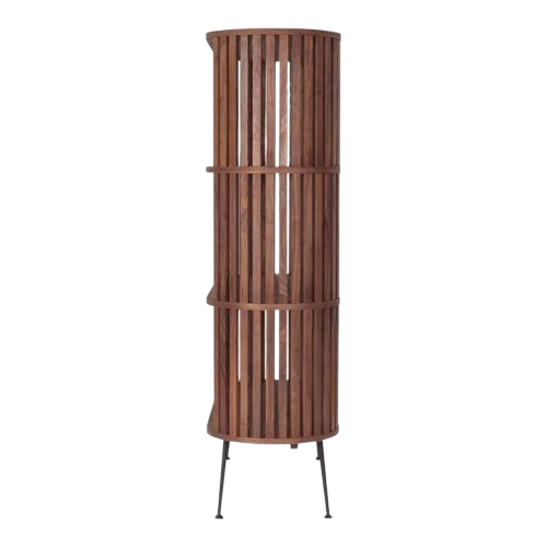 Minimalist Design Bookshelf Rounded Slats Shelf Shoes Solid Wood Cabinet Bookshelf