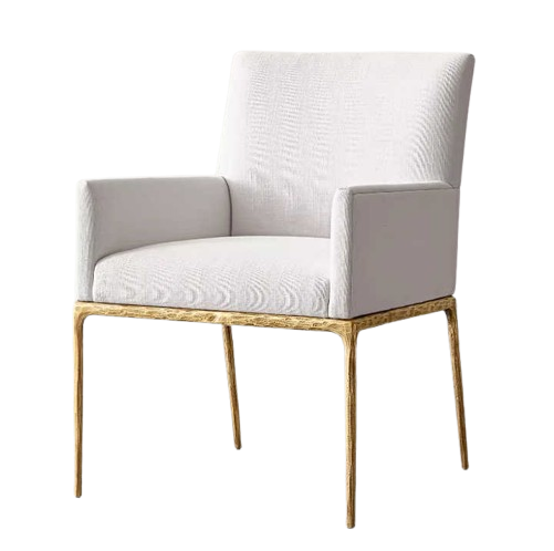 China French Chair Dinning Iron Bases Indoor Furniture Durable Fabric White Modern Dinning Room Chairs