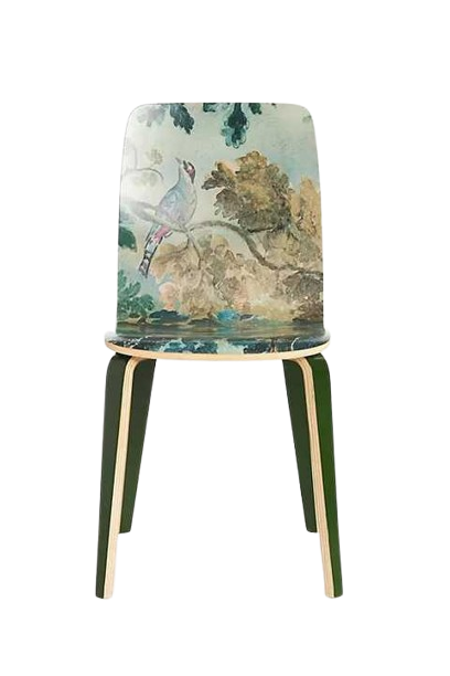 Chinese Painting Pattern Rubber Wood Bent Seat Dining Chairs