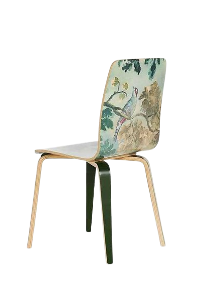 Chinese Painting Pattern Rubber Wood Bent Seat Dining Chairs