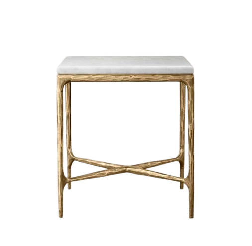 Gold Metal X-Base Marble Top Square Accent Tables