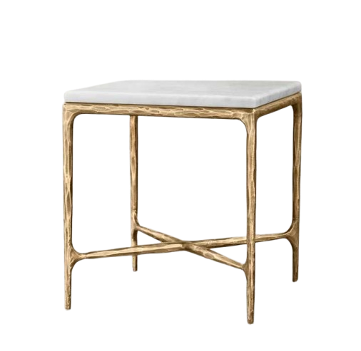 Gold Metal X-Base Marble Top Square Accent Tables