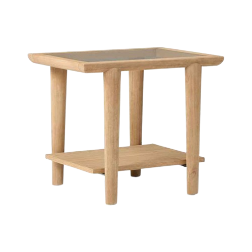 Side Table Top Glass Solid Wood Shaped Table